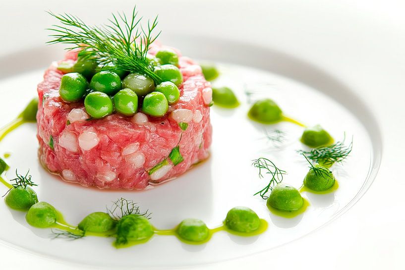 Frische Tatarpräsentation mit Erbsen von Poster Art Shop