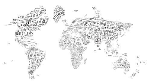 Carte du monde typographique en anglais