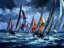 Gemälde einer Segelregatta mit stürmischem Himmel