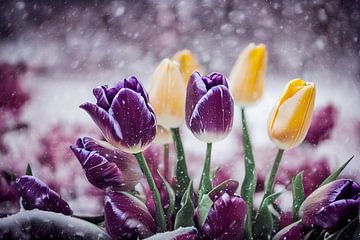 Tulipes dans la neige, illustration d'art sur Animaflora PicsStock