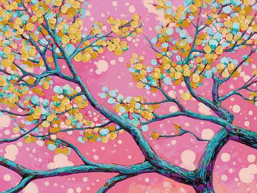 Joyful Tree With Golden Flowers van De Mooiste Kunst