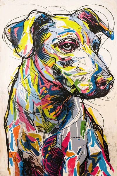 Colourful abstract dog sketch by Art & Soul Creations
