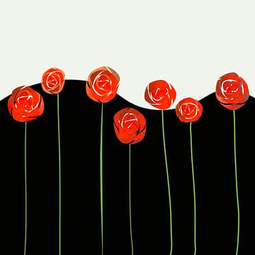 rode bloemen op zwart en wit van Andreas Wemmje