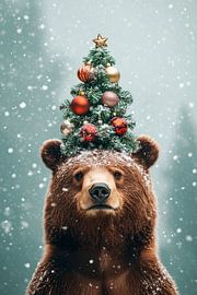 Bear with Christmas tree by Poster Art Shop