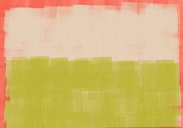 Abstract in groengeel, wit en neonkoraal. van Dina Dankers