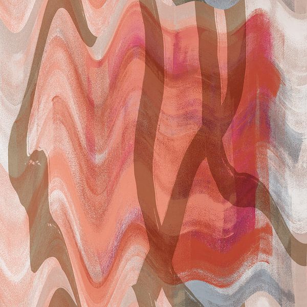 Abstract art in retro 70s style in orange, pink, brown II by Dina Dankers