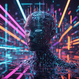 Androgyne, dans le style « Neon Glitsch Collage »