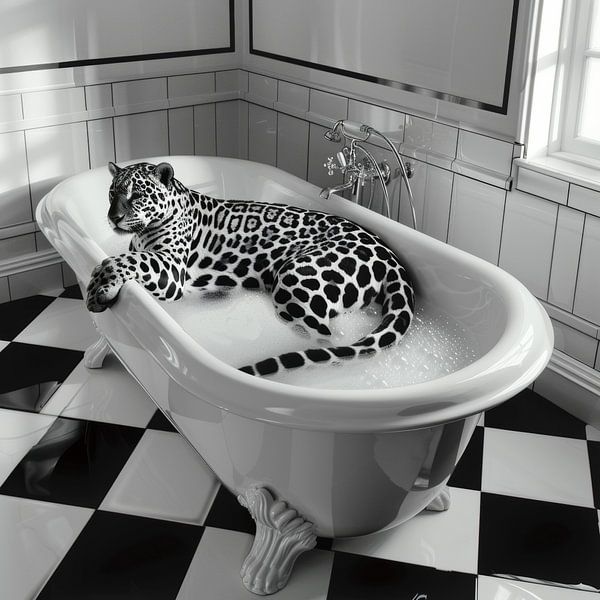 Eleganter Jaguar im Badezimmer - Ein exotisches Badezimmerbild für Ihr WC von Poster Art Shop