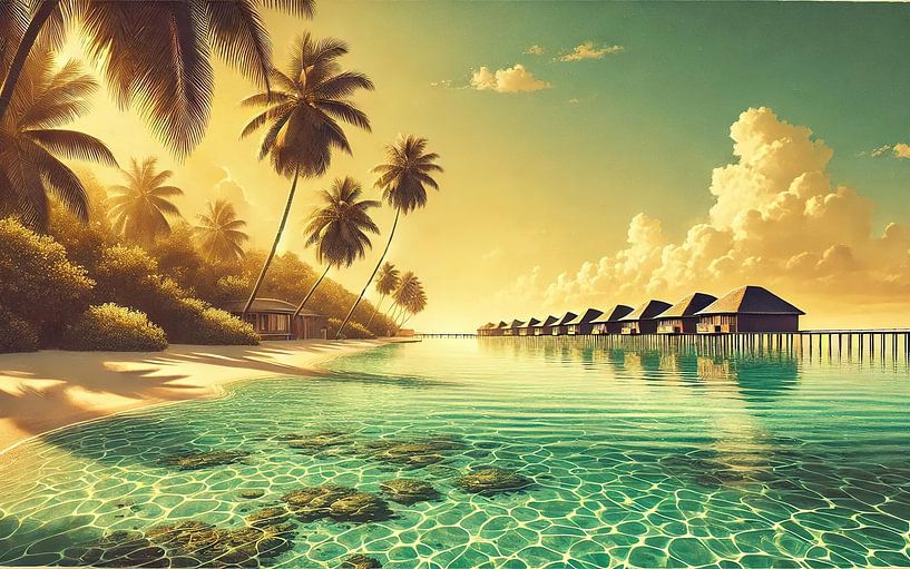 Poster vintage des Maldives, Océan Indien par Chromatic Fusion Studio