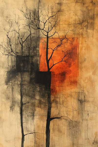 Reflet d'un arbre dans des textures abstraites et des tons chauds par Eva Lee