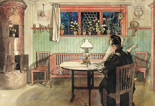 Carl Larsson,Wanneer de kinderen naar bed zijn gegaan, 1895