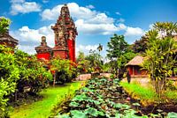Hindu temple Taman Ayun with vegetation on Bali Indonesia