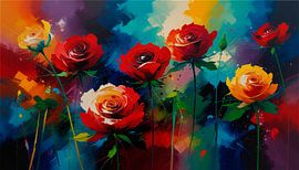 Abstracte Rozen met een explosie van kleuren van Studio Pieternel