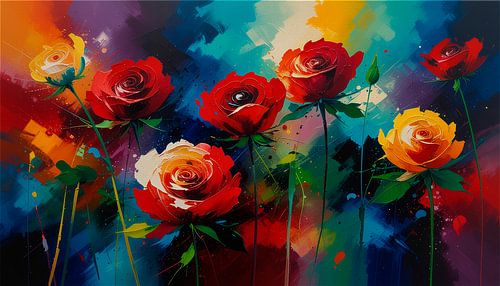 Abstrakte Rosen mit einer Explosion von Farben