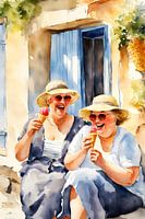 2 sociable ladies eat an ice cream