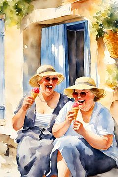 2 dames sociables mangent une glace sur De gezellige Dames