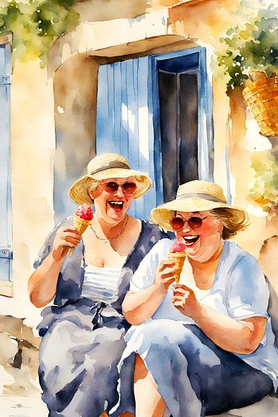 2 sociable ladies eat an ice cream by De gezellige Dames