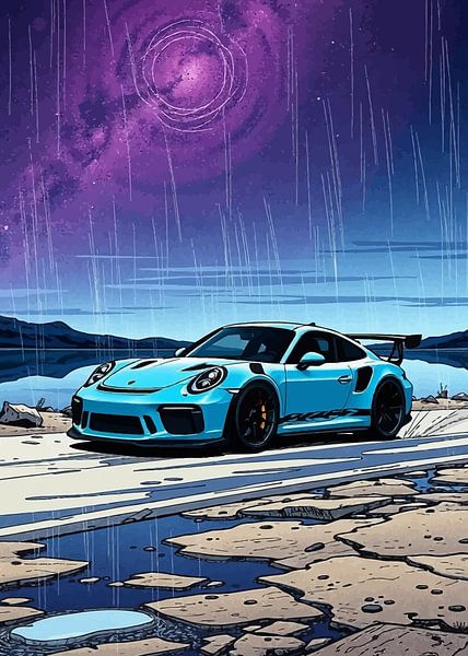 Blue and Black Porsche 911 GT3 RS and Galaxy by MIROKKU