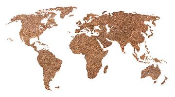 Carte mondiale des grains de café | Collage sur WereldkaartenShop