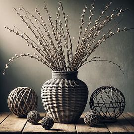 Soft Structures - Malerei mit Naturdekor und Vase von Kleurenrijk