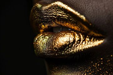 Gouden Lippenstift Op Zwart Fluweel van De Muurdecoratie