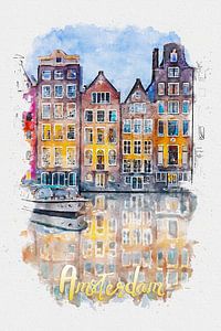 Amsterdam (waterverf schilderij met plaatsnaam) van Art by Jeronimo