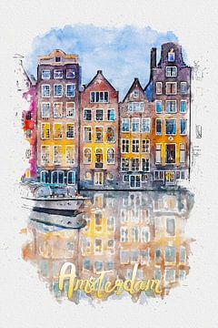 Amsterdam (waterverf schilderij met plaatsnaam)