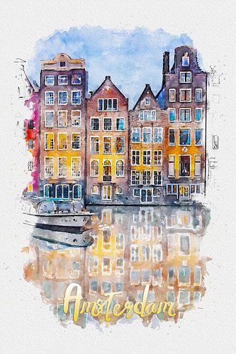 Amsterdam (watercolour painting with place name)