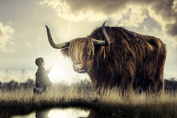 Ein kleiner Junge trifft einen schottischen Highlander. von Bert Hooijer