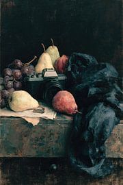 Camera, pears and black silk