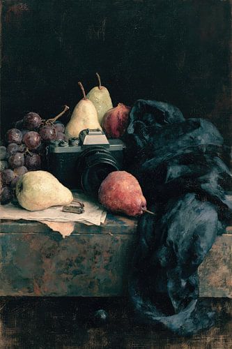 Camera, pears and black silk by Franka Poulain