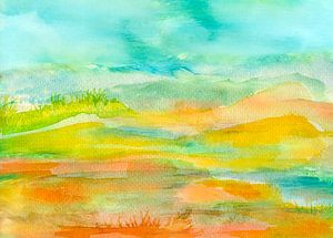 Landschaft minimal in Türkis und Gelb