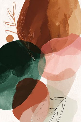 Modern Abstract van vloeiende Lijnen en Botanische Elementen no.1