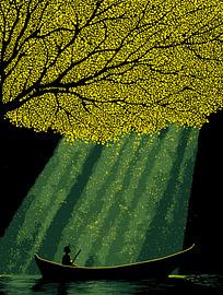 Silhouette d'un pêcheur nocturne sous un immense auvent Portrait de la nature sur Ramy Salah Hefny
