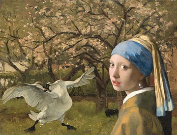 The endangered swan is scared of the girl with the pearl earring by Eigenwijze Fotografie