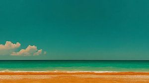 Vue minimaliste sur la mer, le sable doré et le ciel turquoise