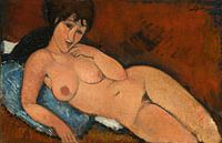Amedeo Modigliani.  Nude ona Blue Cushion, 1917 van 1000 Schilderijen thumbnail