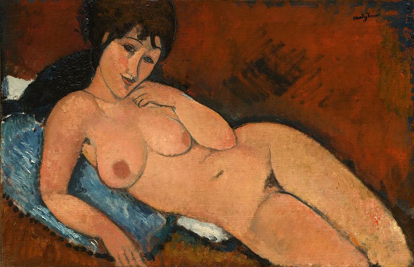 Amedeo Modigliani.  Nude ona Blue Cushion, 1917 van 1000 Schilderijen