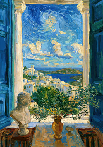 A Greek dream – a view through the window of the azure sea