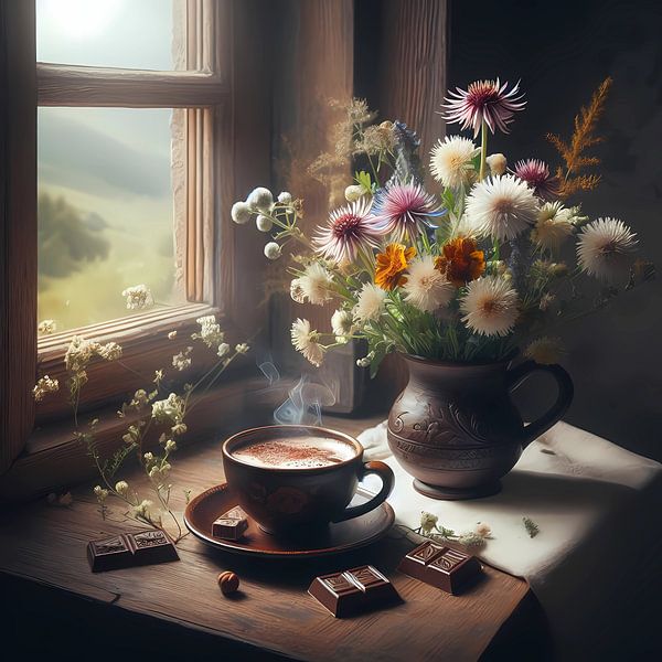 Coffee met chocolade en wilde bloemenB van Tatjana Korneeva