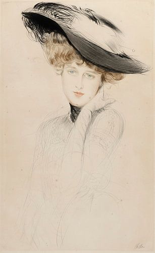 Paul César Helleu - Portret van een vrouw met een hoed