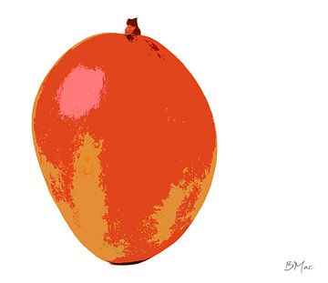 Eenzaam fruit - Oranje rode mango op witte achtergrond van Barbara Mac Intosch