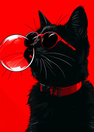 Cool Black Cat with Bubblegum