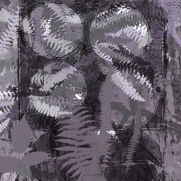 Moderne abstracte botanische kunst. Varenbladeren in taupe van Dina Dankers