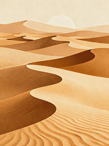 JAPANDI Woestijn Duinen Landschap - Minimalistische Sahara Zand Rimpelingen Abstracte Kunst
