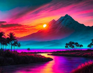 Landschaft mit Neonfarben von Mustafa Kurnaz