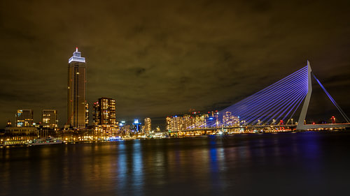 Skyline of Rotterdam in the evening