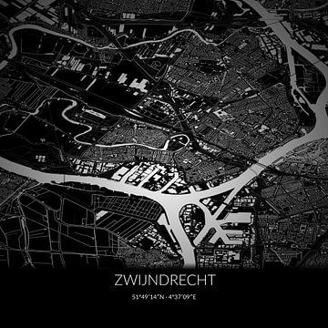 Schwarz-weiße Karte von Zwijndrecht, Südholland. von Rezona