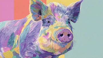 Varken in Pastelkleurige Popart Stijl van Eva Lee