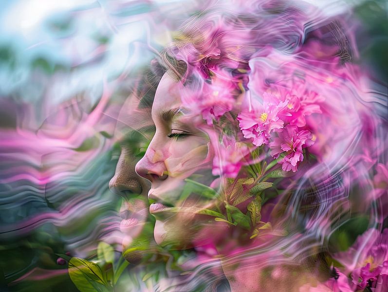 portrait fantaisiste d'une femme avec des fleurs par Egon Zitter